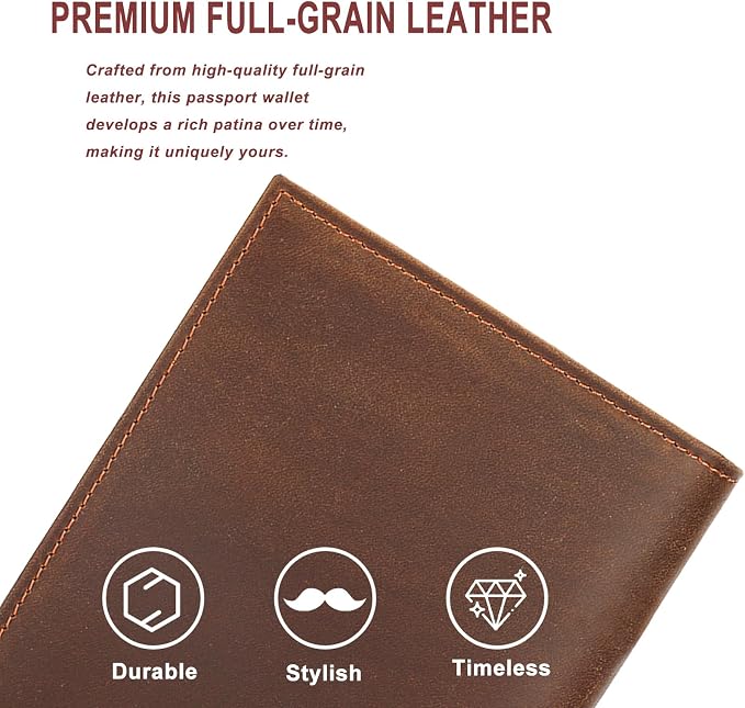 HIDO RFID Passport Holder for Men, Slim Leather Travel Wallet with Airtag Slot & RFID Blocking