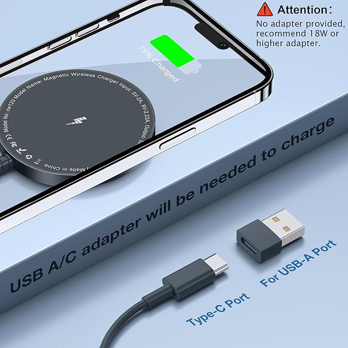 Magnetic Wireless Charger for iPhone: Compatible with Magsafe Charger iPhone 17 16 15 14 13 12 Series & Airpods 4 3 2 Pro-Fast 15W Max Charging Pad Strong Magnet, Dual USB-C/A Ports-Home Office Travel
