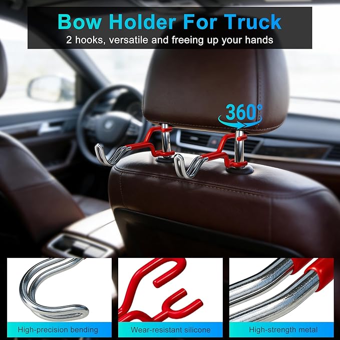 2-Pack Hard Hat Holder for Truck: Heavy Duty Bow Buddy - Universal Bow Carrier for SUV, Trucks Or Sedans, Headrest Hooks, Seat Back Organizer for Bags, Hard Hats & Archery Equipment