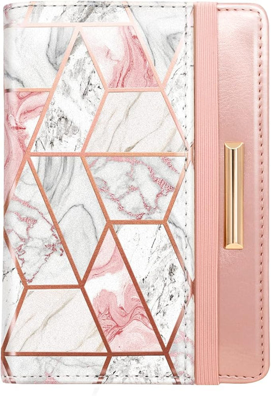 Passport Holder Cover,Traveling Passport Case Cute Passport Wallet for Women,Gold Pink Marble