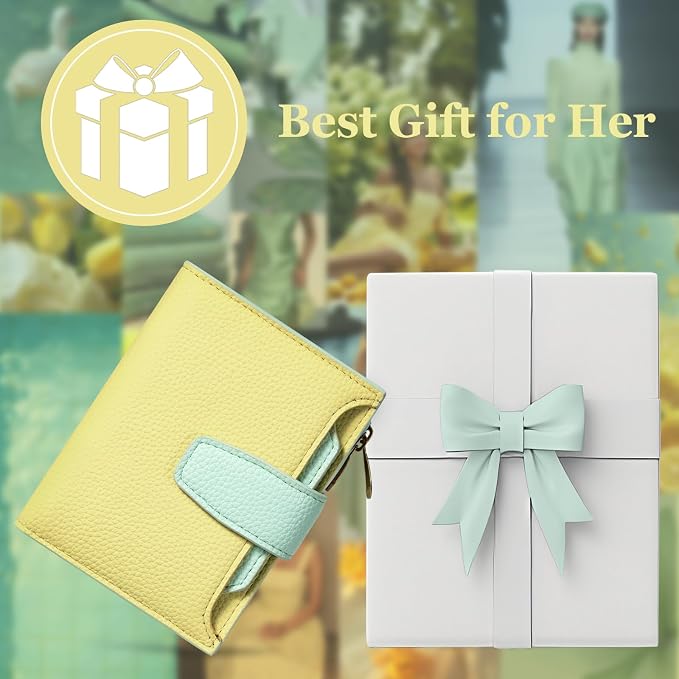 Airkit Small Wallet Women RFID Blocking Soft Leather Bifold Compact Card Holder Wallet for Women with Zipper Coin Pocket 4 ID Window