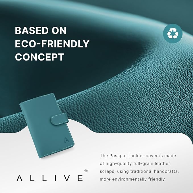 ALLIVE Family Passport Holder for Women & Men, RFID Blocking Passport Wallet with AirTag Slot, Genuine Leather Passport Cover Family Travel Gift & Airport Essentials (Lake Blue)