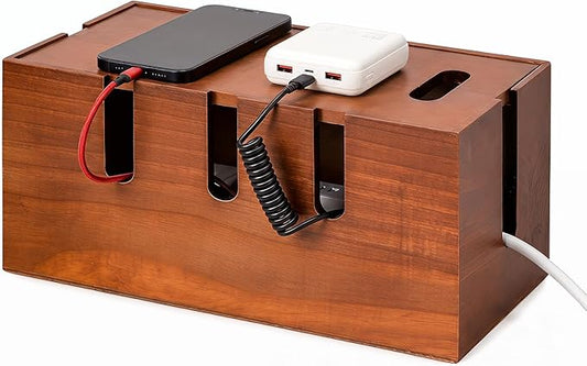 Wood Cable Management Box, Power Strip Cord Organizer Box, for Electrical Hiding Cord Management, Desk Cable Storage Box for Home Office