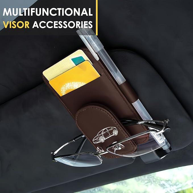 Model Y Sunglass Holder Clip Compatible with Tesla Model Y Juniper Interior Accessories Organizer Eyeglass Hanger Visor Ticket Card Decor Sunglasses Holders Part De Decorations (Brown)