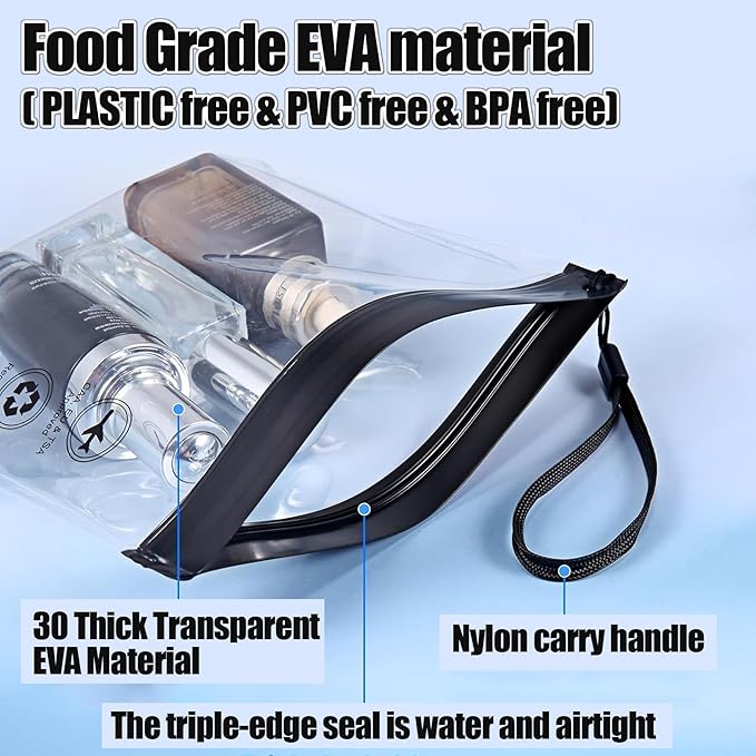 Caija-H 4Pcs Reusable TSA Approved Security Clear Toiletry Bag-Quart Size Travel Bag Tsa Approved for EU UK & US Carry-on Regulations Security Travel Bags for Liquids, Leakproof Travel Accessories