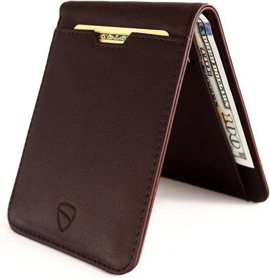 Vaultskin MANHATTAN Slim RFID Blocking Bifold Leather Wallet for Men - Men’s Leather Wallet, Front Pocket Minimalist Card Holder, Holds 9 Cards and Cash, Premium Italian Leather