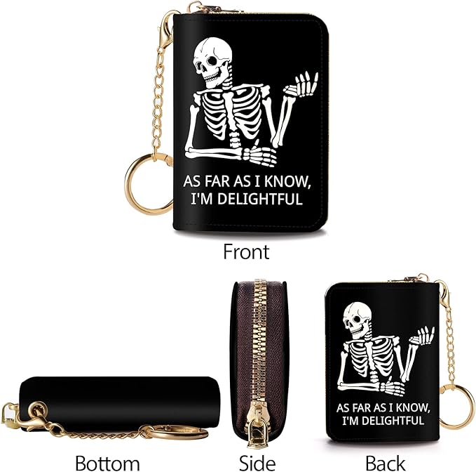 Credit Card Holder RFID Wallet, Small Card Holder Wallet for Women with Keychain Zipper, Funny Leather Print Credit Card Wallets Accordion Gift