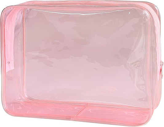 Waterproof PVC Makeup Bag - Leakproof Cosmetic Organizer for Travel Toiletry Storage 9.84×7.09×2.36 Inch for Women & Men (Pale pink)