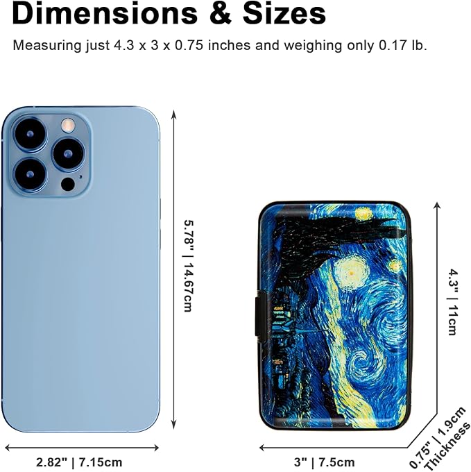 Credit Card Holder for Women Men RFID Blocking Metal Wallet Slim Business Aluminum ID Hard Case (van Gogh The Starry Night)