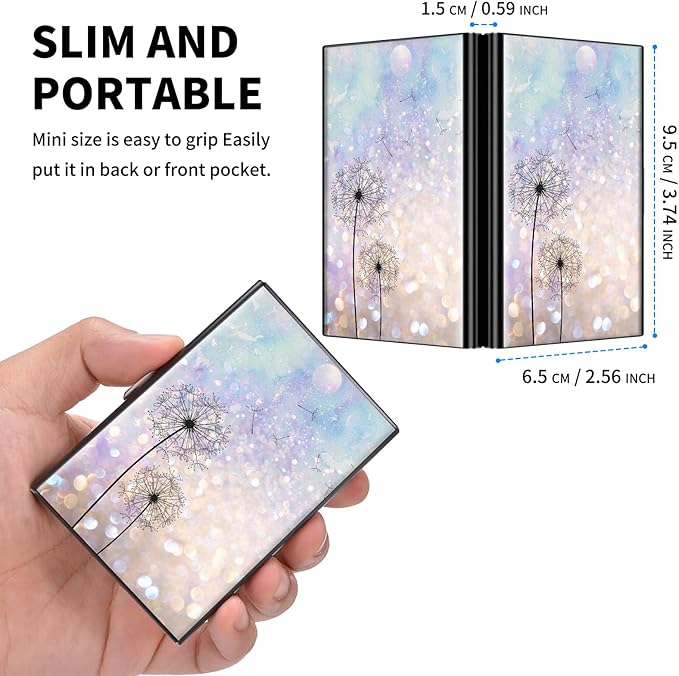 RFID Credit Card Holder,Small Metal Credit Card Case Wallet,Slim Mini Business Card Holder Organizer Hard ID Case Security wallet for Men Women -Dandelion Floral
