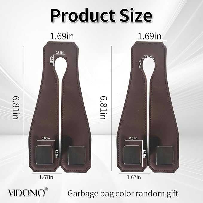 vidonio 2 Pack Double Car Seat Hooks for Headrest, Rotatable Purse Holder for Car,Premium Leather Car Hooks for Purses and Bags, Headrest Hooks and Storage Accessories (Brown)