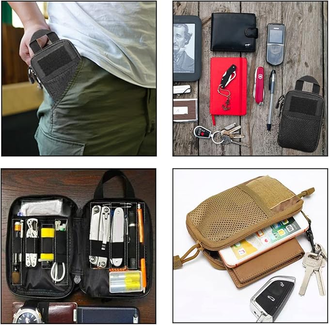 Tactical EDC Pocket Organizer Pouch, Mini Small Tool Storage Pouch Bag Portable Nylon Molle Compatible Military Utility Pouch for Electronic Accessories, Aid Kits, Multitools, Tactical Accessories