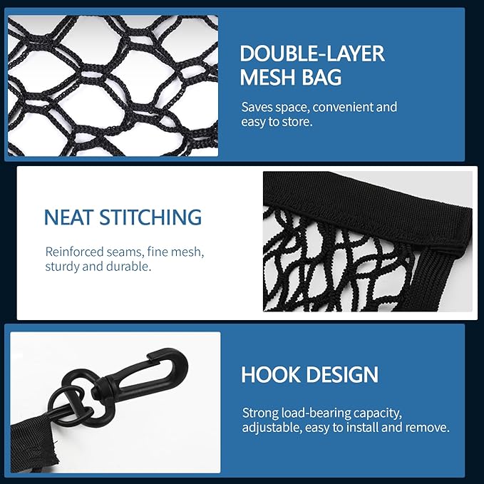 Wuyaoyao Stretchable Car Rear Cargo Net, Elastic Trunk Storage Organizer Nets with Hooks, Vehicle Trunk Storage Mesh Nets for Cars SUVs Trucks, Car Accessories (Vertical Double Layer 35.43×15.75 Inch)