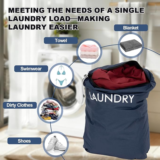 CARGEN 2 Pack Travel Laundry Bag for Dirty Clothes - Foldable and Washable Waterproof Nylon Bag with Zipper, Portable Large Laundry Organizer for Travel Gym Beach Camping and Dorm, Large 20“ x 14”