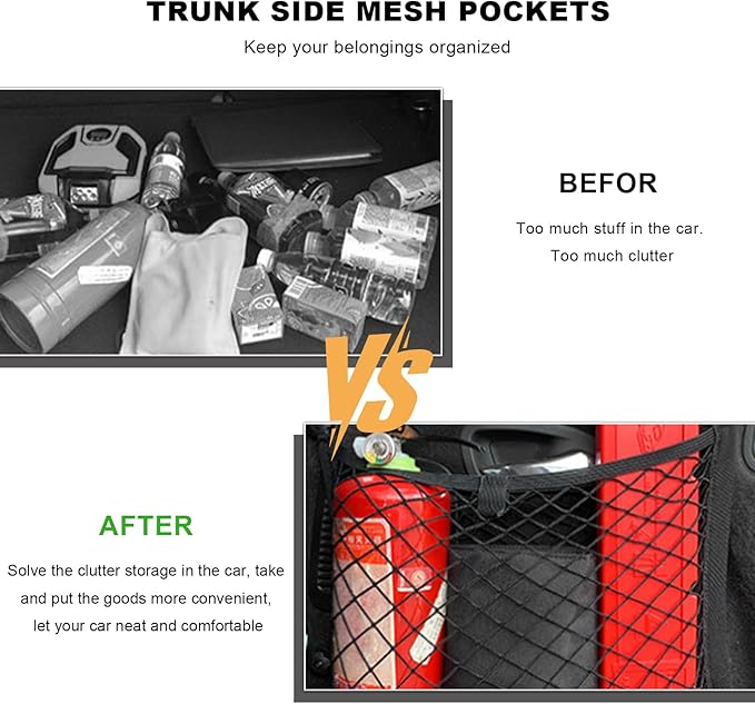 2 PCS Small Cargo Nets, 14"×10" Double Layer Car Organizer Net with Mounting Screws & Hooks, Stretchable Cargo Netting Storage Pouch for Car Truck SUV RV Boat Trunk