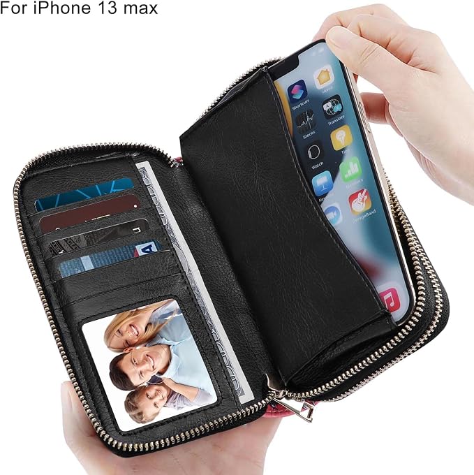 Cellphone Wallet for Women Dual Zipper Long Purse with Removable Wristlet