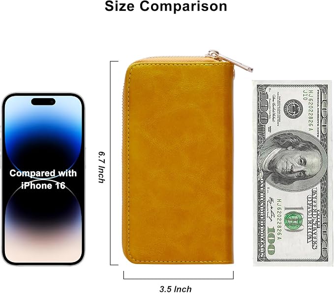 Cellphone Wallet for Women Dual Zipper Long Purse with Removable Wristlet