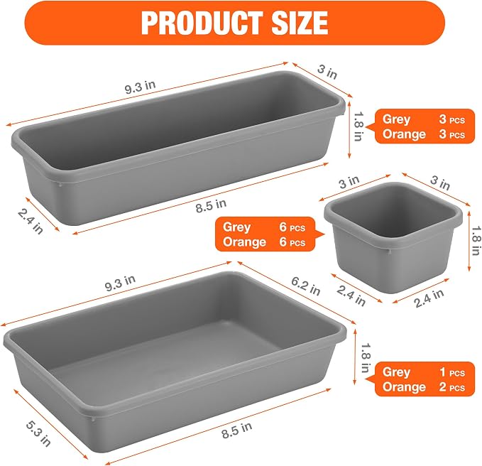 ValueMax 21 PCS Desk Drawer Organizer Set, PP Material Interlocking Drawer Organizer Bins for Office, Vanity, Garage and Bathroom, Non-Silp and Two-Tone Stackable Design, Orange & Gray