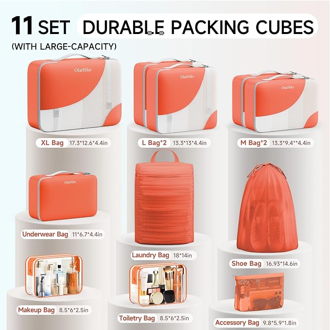 OlarHike 11 Set Packing Cubes for Travel, Gifts for Women Mom,Anti-Tearing Suitcase Organizer with Over 1000 pcs Mesh Holes,Vacation Essentials & Accessories for Cruise Ship