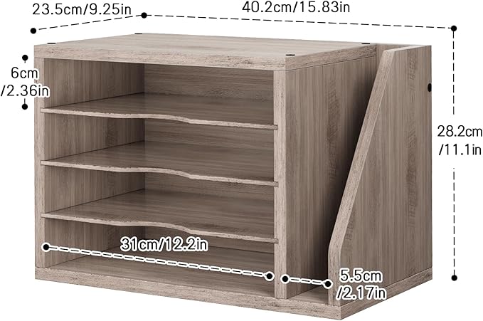 Creso hom Mail Sorter, File Organizer Desktop, Wood Desk Organizer with 3 Adjustable Shelves, Mail Holder for Office, Home, Letter Sorter File Holders for Envelopes, Mail Supplies Magazines, Greige