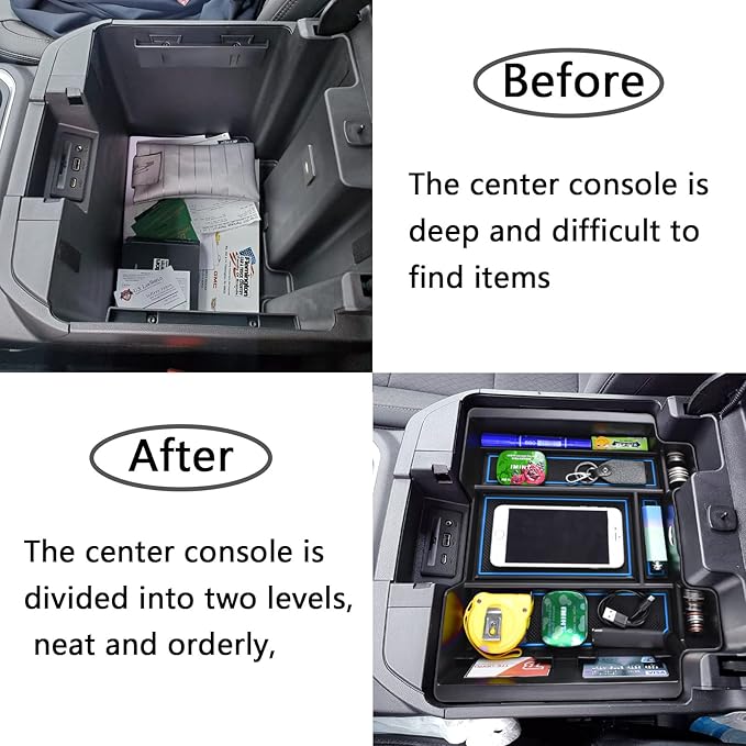 TACOBRO [Full-Coverage Center Console Organizer Compatible with 2019-2022 Chevy Silverado 1500/GMC Sierra 1500 and 2020-2023 Silverado/Sierra 2500/3500HD Accessories, Armrest Insert Tray, Blue