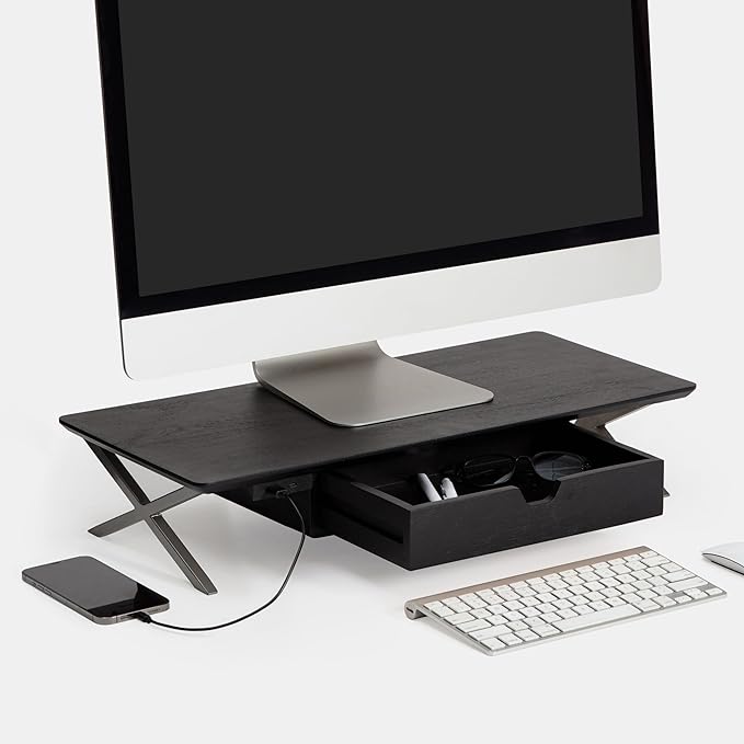 Anji Mountain Monitor Stand - Desktop Organizer & Laptop Riser, Ergonomic Monitor Riser, Space-Saving Monitor Stand for Desk, Durable Construction, Easy Assembly, Ideal for Home & Office,Black