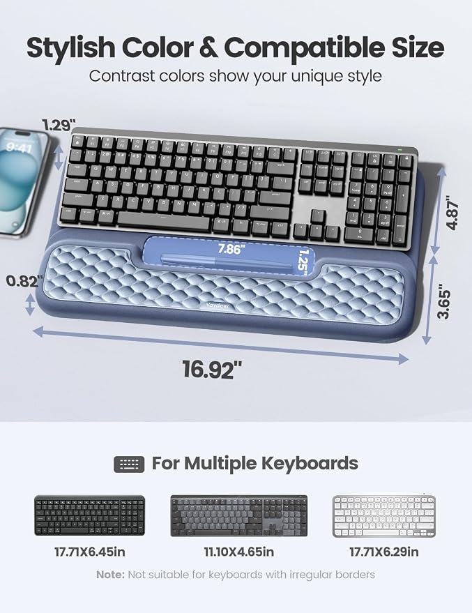 Vaydeer Wrist Rest with Keyboard Stand, Computer Wrist Support Pad, Ergonomic Keyboard Riser Holder Lift Tray with Wrist Pad, Soft Memory Foam Desk Cushion, Palm Arm Hand Typing for Office Home Gift