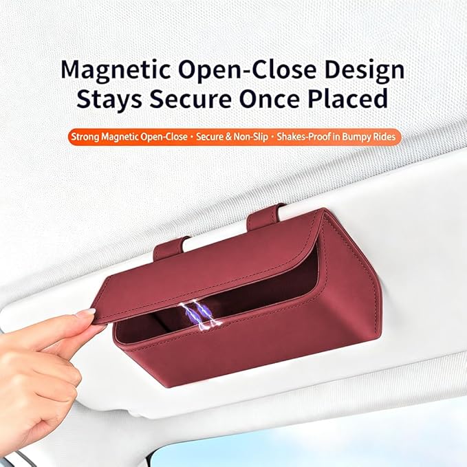 Car Sunglass Holder-Leather Magnetic Large Glasses Case,One-Handed Eyeglass Clip,Universal Auto Sun Visor Accessories