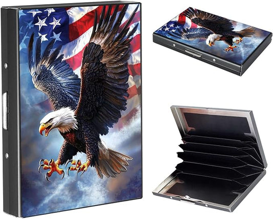 RFID Metal Wallet Credit Cards Holder Slim Mini Business Card Holder Metal ID Case Gift for Men Women,American flag Eagle