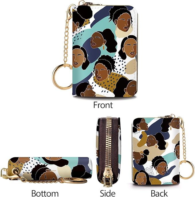 Credit Card Holder RFID Wallet, Small Card Holder Wallet for Women with Keychain Zipper, Funny Leather Print Credit Card Wallets Accordion Gift