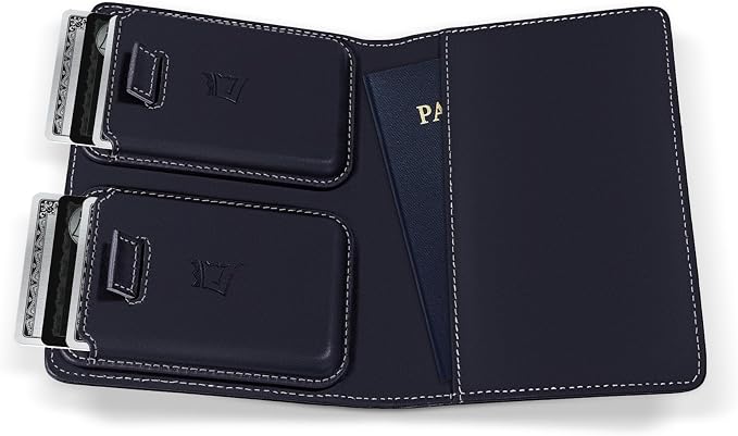 Kings Loot Passport Holder Wallet – RFID Blocking Leather Travel Wallet with Built-in Airtag Holder – Holds 1-6 Cards & Passport – Easy Pull Tab – Slim & Stylish Wallets (Sapphire)