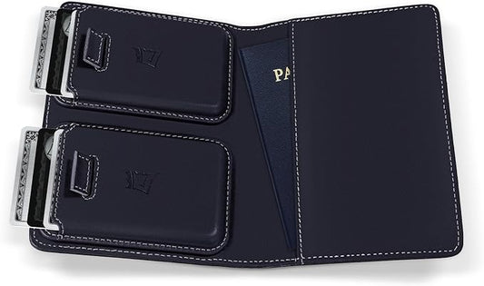 Kings Loot Passport Holder Wallet – RFID Blocking Leather Travel Wallet with Built-in Airtag Holder – Holds 1-6 Cards & Passport – Easy Pull Tab – Slim & Stylish Wallets (Sapphire)
