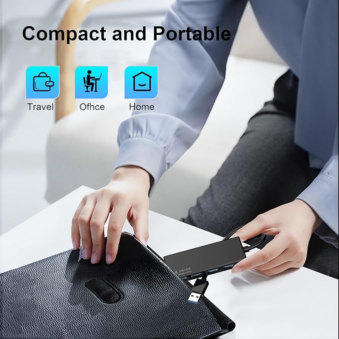 USB 3.0 Hub, 4-Port Multiple USB A Splitter, Plug and Play USB Extender Hub for Laptop/PC/Desktop, Mouse, Keyboard, Flash Drive, U Disk, Printer, Xbox, HDD and More – 0.8FT (Not a Charger)
