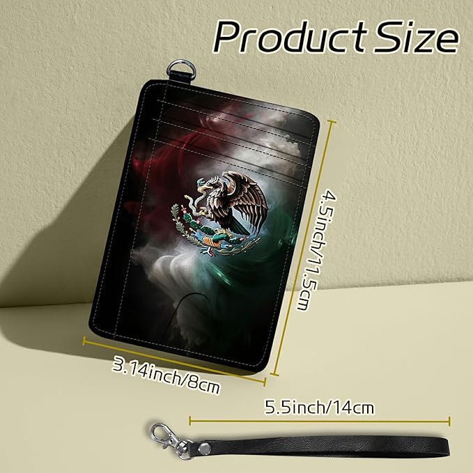 Small Travel Wallets, Mexico Flag Slim Minimalist Front Pocket Wallet with Wristlet, RFID Blocking PU Leather Credit Card Holder with ID Window Change Purse for Men Women