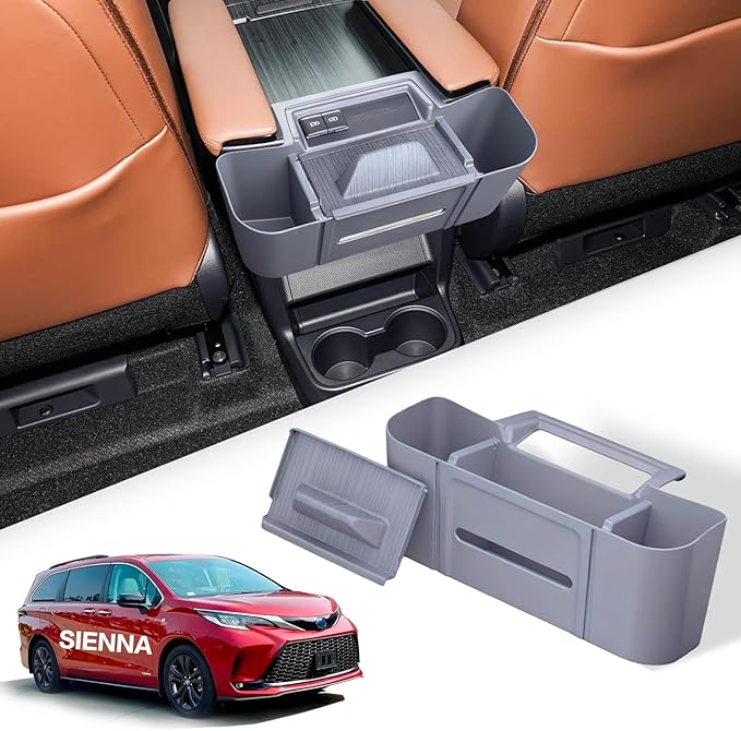 3-in-1 Rear Center Console Hanging Organizer for Toyota Sienna 2021-2025 2026, Backseat Organizer with Cup Holder, Tissue Holder & Phone Stand, Waterproof Easy Clean Sienna Accessories