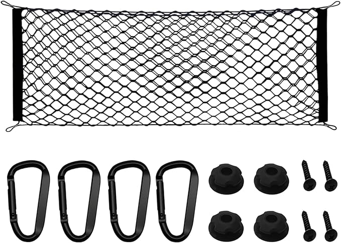 Cargo Net, 43.3 x 15.8 Inch Stretchable Truck Bed Organizer Trunk Net with Aluminum Carabiners for Car SUV Truck