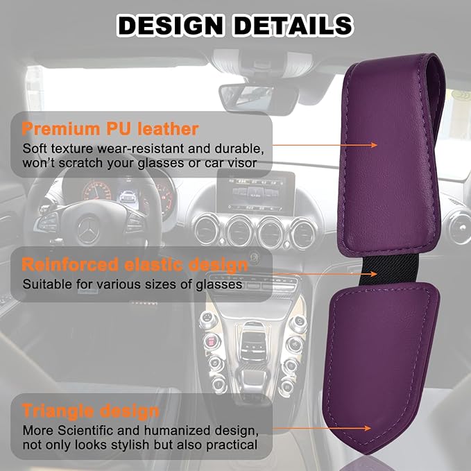 Hoffi Black Sunglasses Holder for car Visor, 2 Packs Magnetic Leather Sunglasses Clip for car Visor, car Accessories for Women and Men Interior, Visor Sunglasses Holder Clip（Black+Purple）
