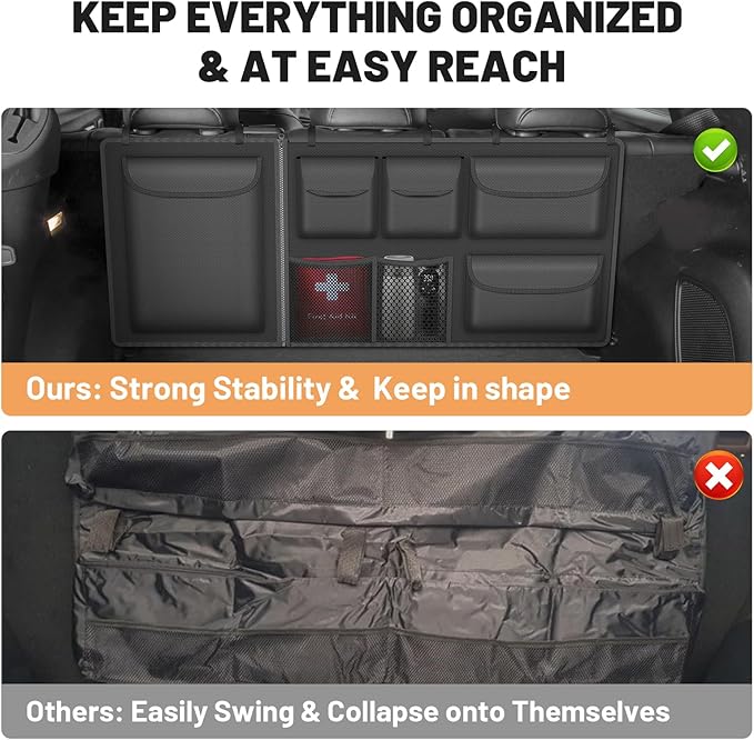 Detachable Hanging Trunk Organizer, Foldable Car Trunks Organizer Back Seat Hangings with 7 Large Compartments, Hanging Trunk Organizer for SUVs, Jeeps, Hatchbacks
