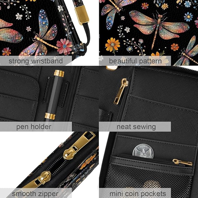 Family Passport Holder Wallet RFID Blocking Document Organizer PU Leather Mulit-purpose Travel Wallet Credit Cards Case for Women Men, Dragonfly
