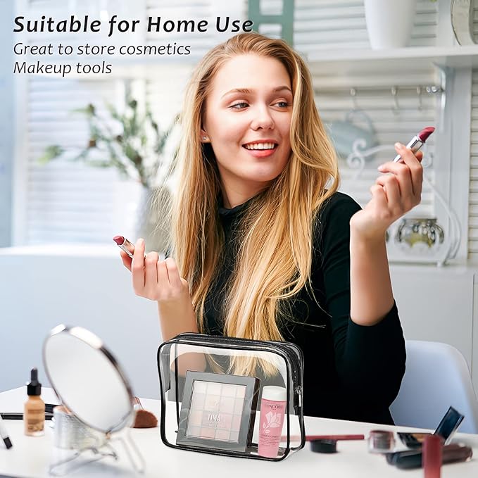 6pcs Clear Cosmetic Bags, TSA Approved Toiletry Bag Set Crystal Clear Travel Beach Essentials Bag Organization PVC, Clear Makeup Bags Luggage Pouch Carry on Airport Airline Compliant Bag Women Men