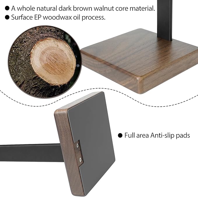 GEVO Headphone Stand for Desk - Wooden Headset Stand for Desk - Wooden Headphone Holder with Airpods Max and More(Square)