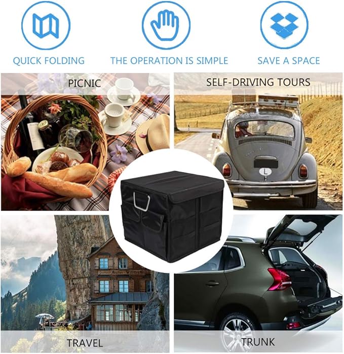 Car Trunk Organizer Collapsible Portable Multi Compartments Organizer with Non Slip Straps for SUV Truck Auto Vehicle Car Auto Minivan(Small covered, Black)
