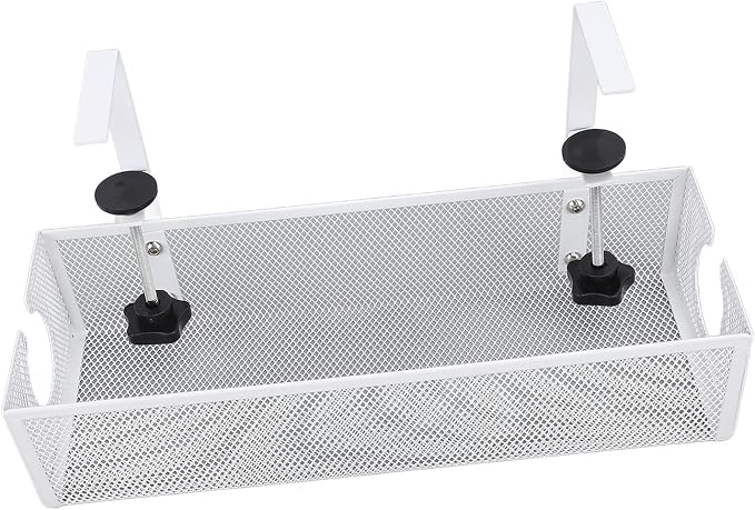 Under Desk Cable Management Tray, Carbon Steel Cord Organizer with Side Round Hole and Trapezoidal Design, Metal Desk Cable Management System for Office Study Workstation (White)