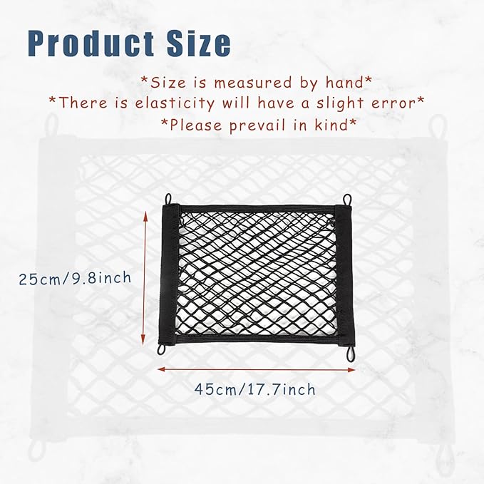 2 Pcs Small Cargo Net, Mesh Pocket Elastic Cargo Net Stretchable Car Net Pocket Storage with 8 Mounting Screws and Hooks for SUV/Car/Truck/RV/Boat（17.7 ×9.8in）