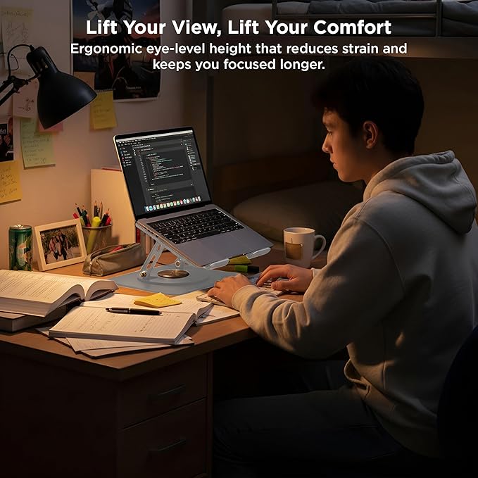Uncaged Ergonomics Swivel Laptop Stand for Desk, Adjustable Computer iPad Stand for Desk w/ 360 Rotation, Portable Laptop Holder for Home Office Ergonomic Supplies
