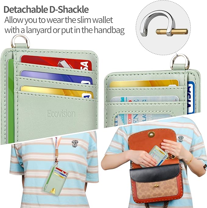 EcoVision Slim Minimalist Front Pocket Wallet, RFID Blocking Credit Card Holder Wallet with Detachable D-Shackle for Men Women