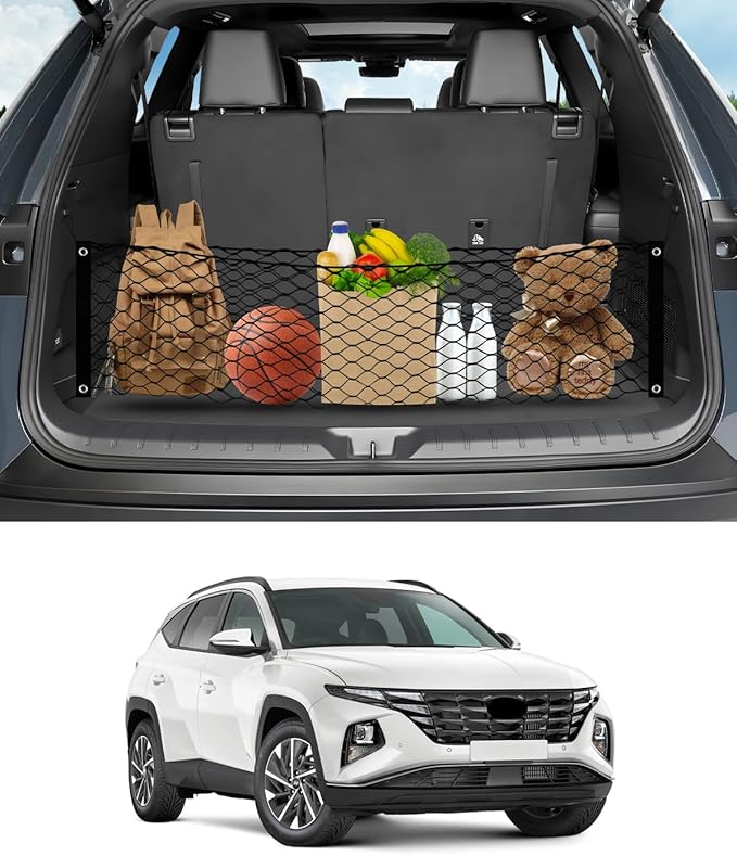 Karltys Envelope Style Cargo Net for Hyundai Tucson 2026 2025 2024 2023 2022 Accessories, Adjustable Elastic Rear Trunk Cargo Net, Heavy Duty Nylon Mesh Storage Netting Organizer