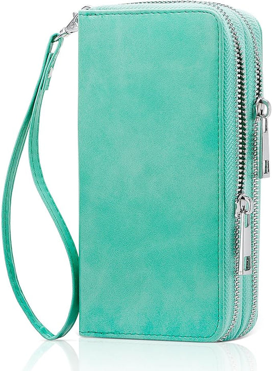 Cellphone Wallet for Women Dual Zipper Long Purse with Removable Wristlet