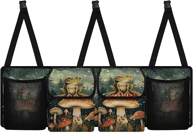 Mushroom Car Trunk Organizer,Frog Pattern Backseat Hanging Organizer with 4 Large Storage Pockets,Trunk Bag for Car,SUV,Truck,Van Kids Travel Not Easy to Fade Machine Washable