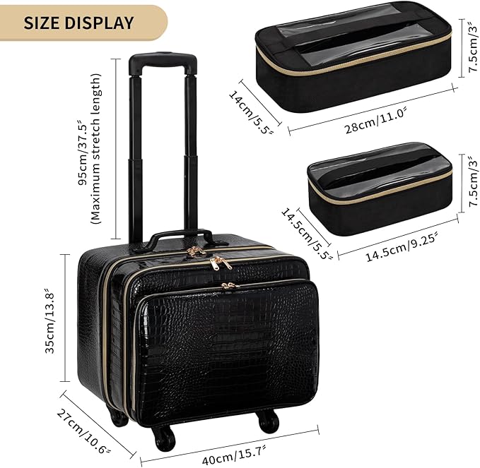 OCHEAL 18 Inch Rolling Makeup Train Case, Extra Large Travel Cosmetic Organizer Storage Trolley with Wheels, 3 Layers & 3 Travel Makeup Bags Carry On for Hairstylist Cosmetology Artist